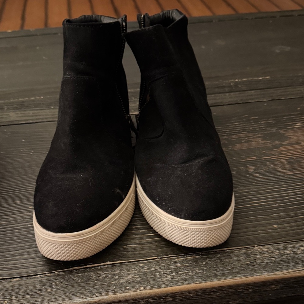 Black Suede Ankle Boots with White Soles